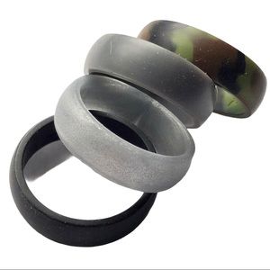 NEW 4 LARGE Silicone Ring / Band Size 16 ROQ Gray Silver Camo Wedding Sport